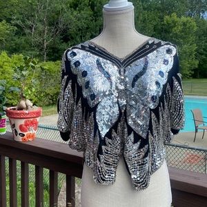 100% Silk Vintage Sequin Butterfly Festival Crop Top